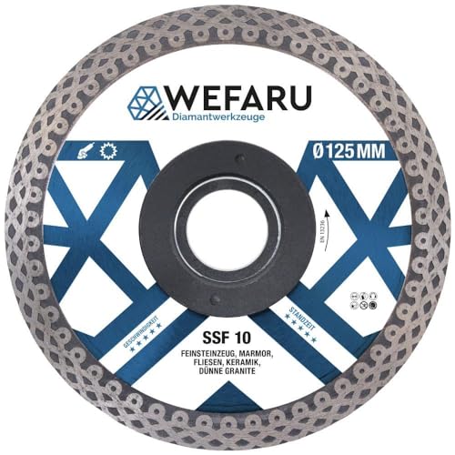 WEFARU Profi Diamant-Trennscheibe Fliese SSF Ø 125 mm – Premium Qualität, extra dünn für präzise Schnitte – ideal für Feinsteinzeug, Granit, Keramik & Marmor – vibrationsarm, trocken, Winkelschleifer von wefaru