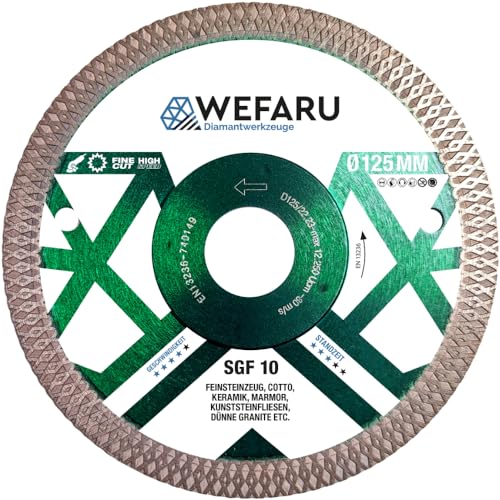 WEFARU Profi Diamanttrennscheibe Fliese SGF 10 Ø 125 mm – Gesinterte Trennscheibe mit Vollrand-Ornament – ideal für Fliesen, Feinsteinzeug, Keramik & Marmor – vibrationsarm, trocken, Winkelschleifer von wefaru