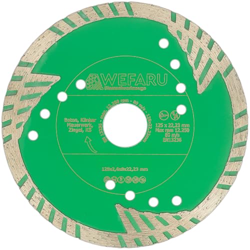 WEFARU Profi Diamanttrennscheibe SMR 8 | Ø 125 mm | Für Mauerschlitzfräse & Winkelschleifer | Turbo-Vollrand | Beton, Ziegel, Mauerwerk | Aggressiver Schnitt | Nass & Trocken von wefaru