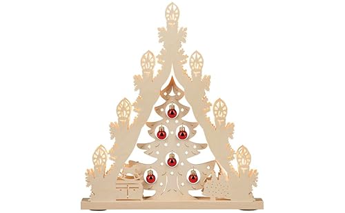 WEIGLA - Lichterspitze original Erzgebirge I Motiv Weihnachtsbaum mit roten Kugeln I LED Lichterbogen Weihnachten I 7 Lampenkerzen + 1 Ersatzlampe I 7 x 34 V, 0,2 W, E10 I Weihnachtsdeko innen von weigla