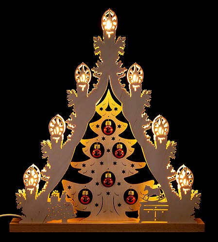 WEIGLA - Lichterspitze original Erzgebirge I Motiv Weihnachtsbaum mit roten Kugeln I LED Lichterbogen Weihnachten I 7 Lampenkerzen + 1 Ersatzlampe I 7 x 34 V, 0,2 W, E10 I Weihnachtsdeko innen von weigla