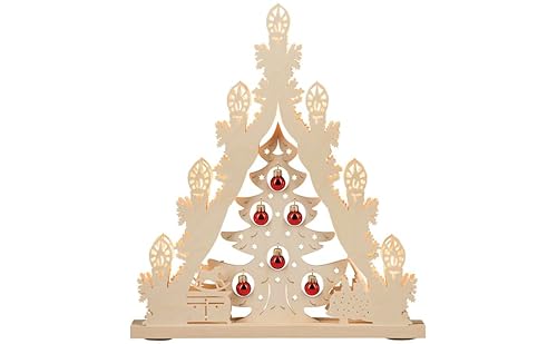 weigla - Lichterspitze original Erzgebirge I Motiv Weihnachtsbaum mit roten Kugeln I Lichterbogen Weihnachten I 7 Lampenkerzen + 1 Ersatzlampe I 7 x 34 V, 3 W, E10 I Weihnachtsdeko innen von weigla