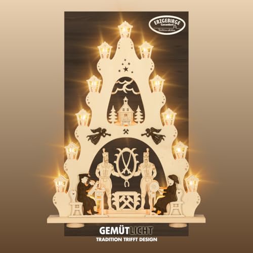 weigla - Lichterspitze original Erzgebirge I Motiv Erzgebirge I LED Lichterbogen Weihnachten I 15 Lampenkerzen + 1 Ersatzlampe I 15 x 16 V, 0,2 W, E10 I beleuchtete Weihnachtsdeko innen von weigla