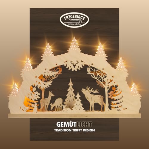 weigla - Schwibbogen original Erzgebirge I LED Lichterbogen Weihnachten I Motiv Hirschfamilie I 7 Lampenkerzen + 1 Ersatzlampe I 7 x 34 V, 0,2 W, E10 I beleuchtete Weihnachtsdeko innen weigla - Schwibbogen original Erzgebirge I LED Lichterbogen Weihnachten I Motiv Hirschfamilie I 7 Lampenkerzen + 1 Ersatzlampe I 7 x 34 V, 0,2 W, E10 I beleuchtete Weihnachtsdeko innen von weigla
