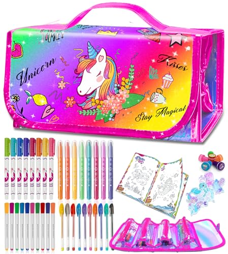 weirtoya Einhorn Geschenke für Mädchen 4 5 6 7 Jahre, Filzstifte Glitzerstifte Mädchen Spielzeug ab 4-7 Jahre Mädchen Einhorn Spielzeug Mädchen Geschenk von weirtoya