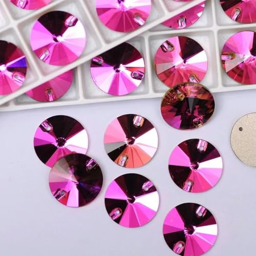 Strasssteine zum Aufnähen, runde Perlen, Steine, Strass-Applikationen für Hochzeitskleider, Kleidung, DIY-Nähkristalle, Fuchsia, 10 mm, 35 Stück von wejiay