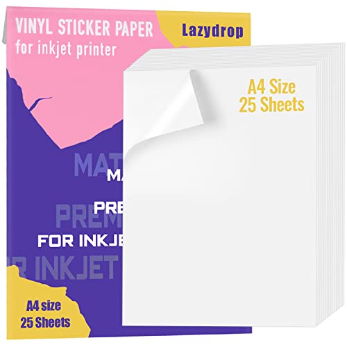 Premium bedruckbare Vinyl-Aufkleber-Papier für Ihren Tintenstrahldrucker, matt, Weiß, wasserfest, 25 Blatt – trocknet schnell und hält Tinte schön Premium bedruckbare Vinyl-Aufkleber-Papier für Ihren Tintenstrahldrucker, matt, Weiß, wasserfest, 25 Blatt – trocknet schnell und hält Tinte schön von weliu