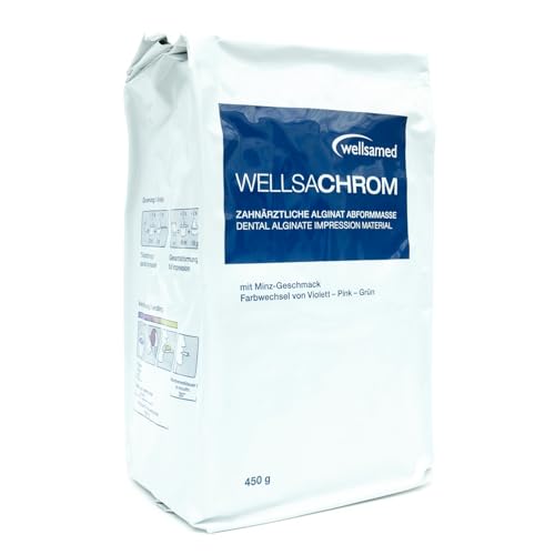 wellsamed wellsachrom zahnärztliche Alginat Schnellabformmasse Pulver 2 Minuten Abformmasse Dentalalginat Chromatic mit Farbindikator 450 g Beutel von wellsamed