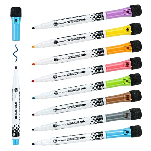 welsberg 8 Farbe Whiteboard Marker Whiteboard Stifte mit Schwamm Magnete und Rundspitze 1-2mm, 2 in 1 Dry Erase Marker für Magnettafel Flipchart, Trocken Abwischbar von welsberg