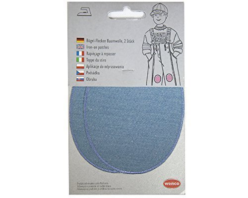 Wenco Aufnäher 2 Stück aus Baumwolle, Bügelbild, Aufbügler, Bügel, Applikation, Bügel-Flecken im 2er Set - Doppelpack, für Jeans, Hosen, Hemden etc. - Jeans-Look (Hellblau) von wenco