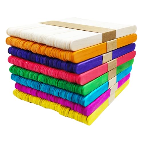 Wenrescry 400 Stück Eisstiele Holz Bunt, 110x9x2mm Bastelstäbchen in 8 Farben, Holzstäbchen zum Basteln & DIY-Projekte, Holzstäbe für Kinder, Kunsthandwerk & Party Deko von wenrescry