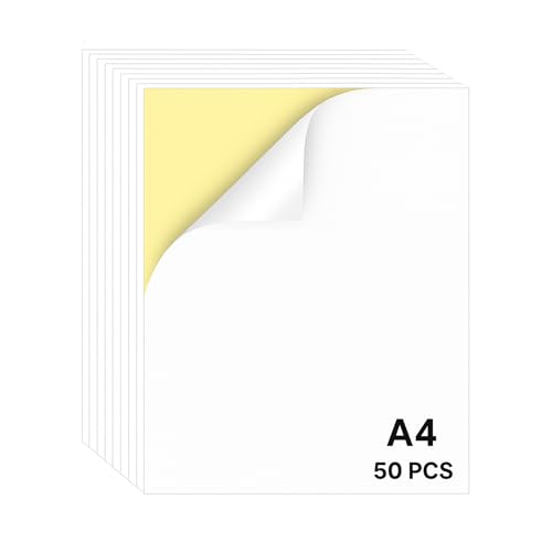 Wenrescry 50 Blatt Selbstklebende Etiketten – Stickerpapier zum Selbst Drucken A4, bedruckbare Klebeetiketten & Aufkleberpapier, starke Haftung, für Laser- & Tintenstrahldrucker (297 x 210 mm) von wenrescry