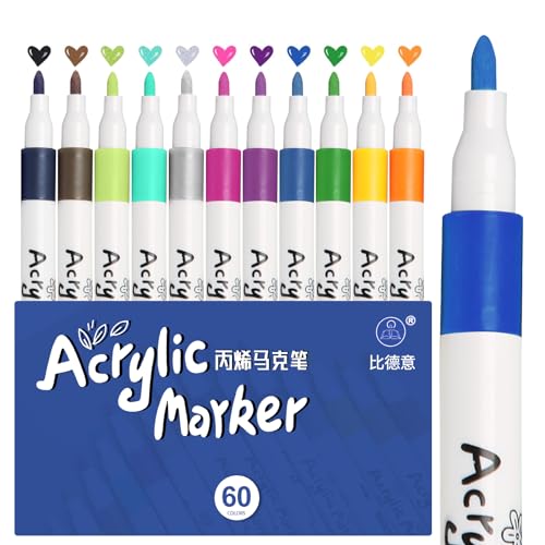 wenrescry Acrylstifte Wasserfest, 60 Lebendige Farben Permanent Marker für Steine Bemalen, Leinwand, Holz, Glas, DIY Basteln und Ostergeschenke – Ideal für Künstler und kreative Projekte wenrescry Acrylstifte Wasserfest, 60 Lebendige Farben Permanent Marker für Steine Bemalen, Leinwand, Holz, Glas, DIY Basteln und Ostergeschenke – Ideal für Künstler und kreative Projekte von wenrescry