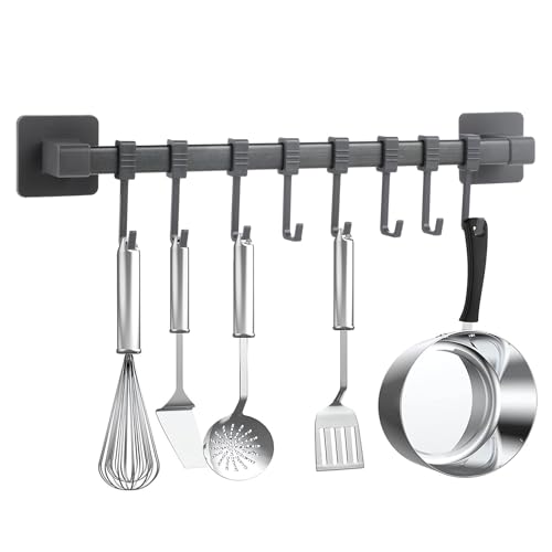 wenrescry Küchen Hakenleiste ohne Bohren, Selbstklebende Hakenleiste Schwarz, Beweglicher Wandhaken für Küchenutensilien, Kochgeschirr, Messerhalter, 8 Haken wenrescry Küchen Hakenleiste ohne Bohren, Selbstklebende Hakenleiste Schwarz, Beweglicher Wandhaken für Küchenutensilien, Kochgeschirr, Messerhalter, 8 Haken von wenrescry