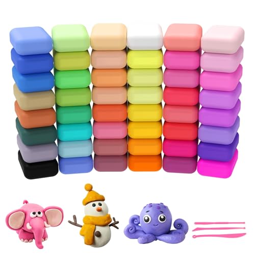 wenrescry Modelliermasse Lufttrocknend – 48 Farben Magische Knete für Kinder – Sicheres DIY Ton-Set, Geschenk für Jungen & Mädchen von 3–12 Jahren von wenrescry