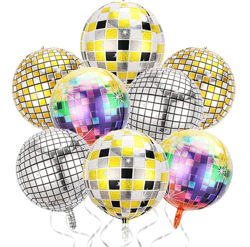 Wenweo 8 große Stücke Discokugel Deko, Disco Deko Helium Balloon, Disco Folienballon,für Deko Geburtstag, Einschulung und Schulanfang Deko, Diverse Party Deko(Stil 4) von wenweo