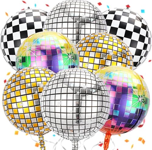 Wenweo 8 große Stücke Discokugel Deko, Disco Deko Helium Balloon, Disco Folienballon,für Deko Geburtstag, Einschulung und Schulanfang Deko, Diverse Party Deko(Stil 2) von wenweo