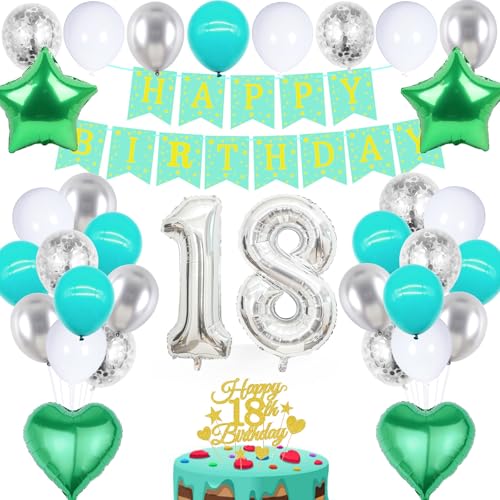 wenweo 18ter Geburtstag, Deko 18. Geburtstag Junge Mädchen enthält die Notwendigen Latexballons für die Party, 18 jährige Aluminiumfolienballons Tortendeko und Banner von wenweo