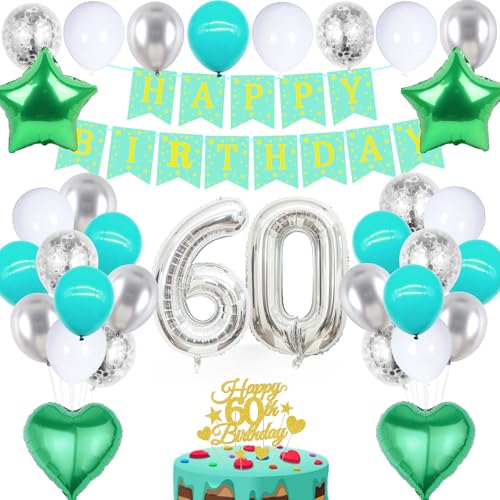 wenweo 60 Geburtstag Mann Frau, Deko 60 Geburtstag enthält die Notwendigen Latexballons für die Party, 60-jährige Aluminiumfolienballons Tortendeko und Banner von wenweo