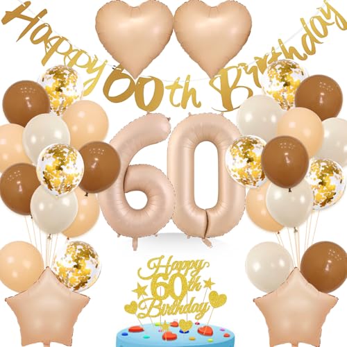 wenweo Geburtstag 60 Frau, Deko 60 Geburtstag Frau enthält die Notwendigen Latexballons für die Party, 60-jährige Aluminiumfolienballons und Banner 60 Geburtstag Frau von wenweo