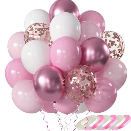 wenweo Luftballons Geburtstag • [60 Stück] • 12 zoll Premium Rosa Ballons aus 100% Naturlatex • Helium Luftballons Pink • Luftballon Girlande • Perfekt für Feiertage oder Partydekorationen von wenweo