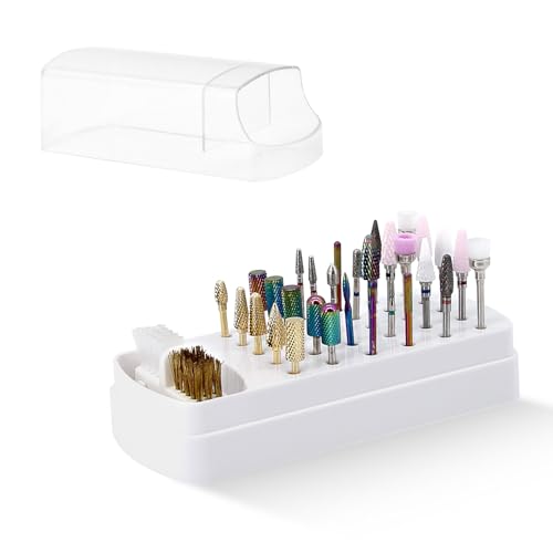 2 In 1 Nagelbohrer-Bits Halter und Nagelbohrer-Bits Bürsten,30 Löcher Staubdichter Nagelbohrer Aufbewahrungsbox Organizer Container Maniküre Werkzeuge für Schönheitssalon (ohne Bohrer) White von wenxintek