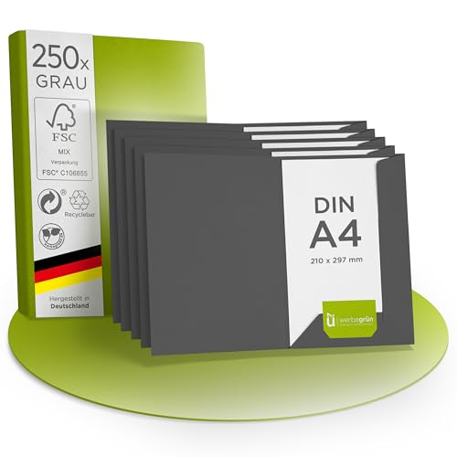 Werbegrün Präsentationsmappe A4 – 250 Stück Grau (Graphitgrau) | FSC® MIX 70% | Dokumentenmappe aus 320g/m² Pappe | Mit Visitenkartenschlitz | Made in Germany | Direkt vom Hersteller von werbegruen
