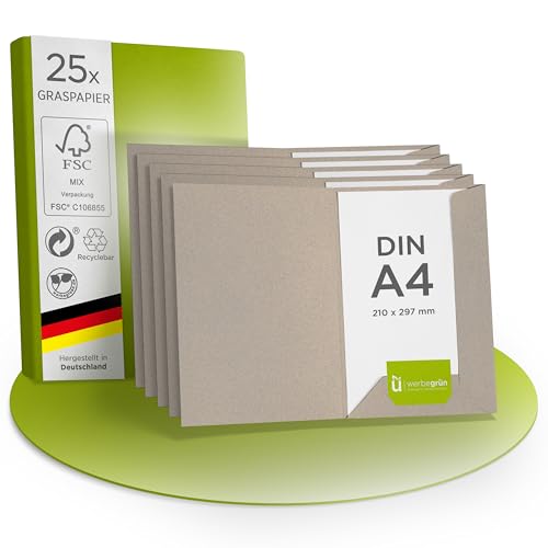 Werbegrün Präsentationsmappe A4 – 25 Stück Natur (Graspapier) | FSC® MIX 70% | Dokumentenmappe aus 320g/m² Pappe | Mit Visitenkartenschlitz | Made in Germany | Direkt vom Hersteller von werbegruen