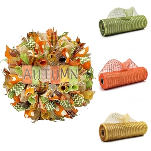 3 Rollen Thanksgiving Poly-Mesh-Band, Herbst-Drahtrand, 25,4 cm x 27,7 m, Poly-Deko-Mesh-Band für Ernte-Kranz, Blumenarrangements, Herbst-Bastelarbeiten, Kränze, Dekoration 3 Rollen Thanksgiving Poly-Mesh-Band, Herbst-Drahtrand, 25,4 cm x 27,7 m, Poly-Deko-Mesh-Band für Ernte-Kranz, Blumenarrangements, Herbst-Bastelarbeiten, Kränze, Dekoration von werdecade