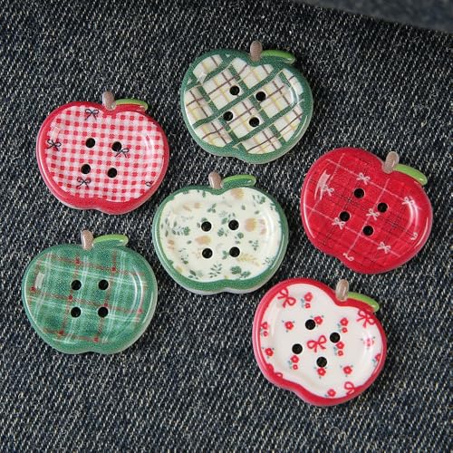 Apfelknöpfe, 25 mm, sortiert, bunt, glänzend, Kunstharz, 4 Löcher, niedlich, dekorative Knöpfe für Bastelarbeiten, Scrapbooking, Stoffdekorationen (bunt), 60 Stück von werdecade