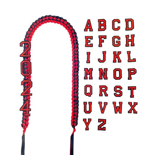 Grad Leis 2025 Abschlussband DIY mit A-Z Alphabet Patches doppelt geflochtene Halskette handgefertigt Congrats Graduates Leis (Schwarz & Rot) von werdecade