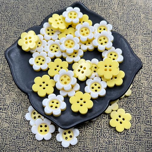 Kunstharzknöpfe mit niedlichem Blumenmotiv, 17 mm, Sonnenblumen-Nähzubehör für Pullover, Jacke, DIY-Handwerk, gelbe Gänseblümchen, niedliche dekorative Knöpfe für Kleidung und Scrapbooking (Hellgelb Kunstharzknöpfe mit niedlichem Blumenmotiv, 17 mm, Sonnenblumen-Nähzubehör für Pullover, Jacke, DIY-Handwerk, gelbe Gänseblümchen, niedliche dekorative Knöpfe für Kleidung und Scrapbooking (Hellgelb von werdecade