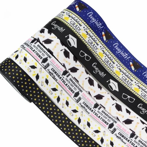 Satinband für Abschlussfeier, 1,6 cm breit, goldfarben, schwarz, blau, Satinband für Geschenkverpackung, Klasse 2024, Abschlussfeier, Party, Dekoration, Basteln, 7 Rollen Satinband für Abschlussfeier, 1,6 cm breit, goldfarben, schwarz, blau, Satinband für Geschenkverpackung, Klasse 2024, Abschlussfeier, Party, Dekoration, Basteln, 7 Rollen von werdecade