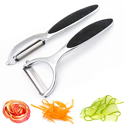 werpower 2Pcs Vegetable Peelers for Kitchen, Y-Shaped Peeler for Potato, Veggie, Apple, Carrot, Fruit, with Ergonomic Non-Slip Handle, Good Grip & Durable, Sharp Flat Blade and Jagged Blade von werpower