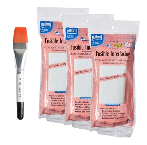 Plf36 Schmelzbare Einlage, ultraleicht, 4,5 g, Bündel mit Aquarell-Pinsel, einfach aufzubügeln, aufschmelzbare Einlage zum Nähen, professionelle Stoffschnittstelle ~ [3 Stück] von westlake art