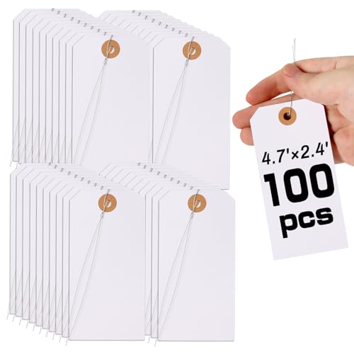 wexpw 100 Stück große Papieranhänger mit Drahtschnur, 11.4x7.5 cm, verdrahtete Versandanhänger, große Anhänger mit Metallschnur und verstärktem Loch, weiß wexpw 100 Stück große Papieranhänger mit Drahtschnur, 11.4x7.5 cm, verdrahtete Versandanhänger, große Anhänger mit Metallschnur und verstärktem Loch, weiß von wexpw