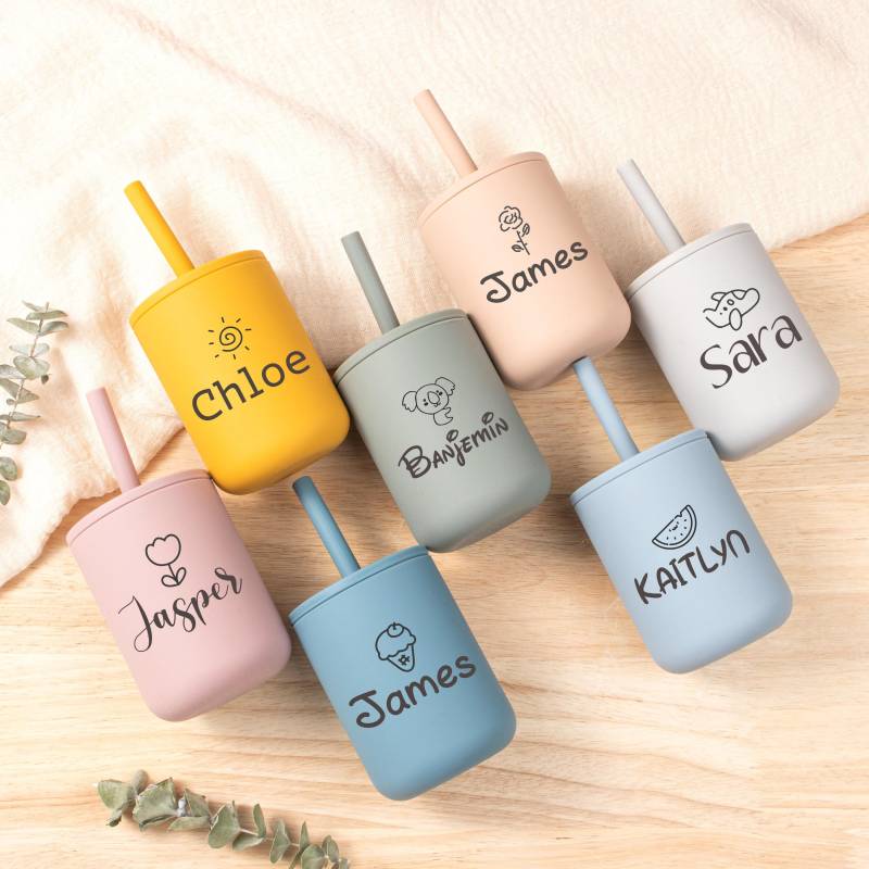 Personalized Engraved Silicone Cup 210Ml, Custom Name Cup, Toddler Cup, Baby Gift, Toddler Tumbler With Straw von whalement