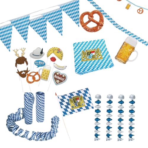 XXL what the shop Oktoberfest Deko Set – Komplett-Set mit Wimpelgirlande, Luftschlangen, Fotobox-Props, Servietten, Rotorspiralen – Wetterfeste Bayern Partydeko für Wiesn, Biergarten & Mottoparty XXL what the shop Oktoberfest Deko Set – Komplett-Set mit Wimpelgirlande, Luftschlangen, Fotobox-Props, Servietten, Rotorspiralen – Wetterfeste Bayern Partydeko für Wiesn, Biergarten & Mottoparty von what the shop