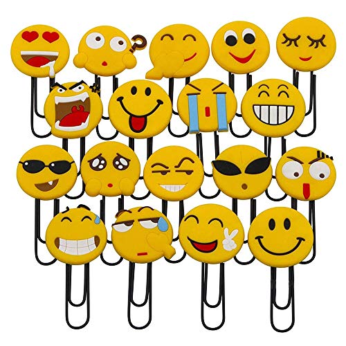 Niedliche Emoji-Lesezeichen, lustige Büroklammer-Lesezeichen, Neuheit Emoticon Buchmarker für Kinder, Mädchen, Jungen, Schule Studenten (zufällige 20 Stück) von whatUneed