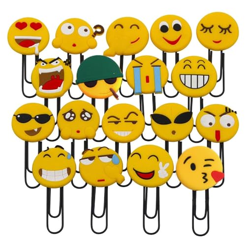 Niedliche Emoji-Lesezeichen, lustige Büroklammer-Lesezeichen, Neuheit Emoticon Buchmarker für Kinder, Mädchen, Jungen, Schule Studenten (zufällige 20 Stück) von whatUneed