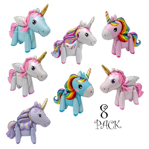 3D Einhorn Luftballons für Geburtstagsfeier, Hochzeit, Babyparty Dekoration Zubehör, Party Folie Ballon für Kinder Kinder Geschenk & Spielzeug (8er Pack) von whatUneed