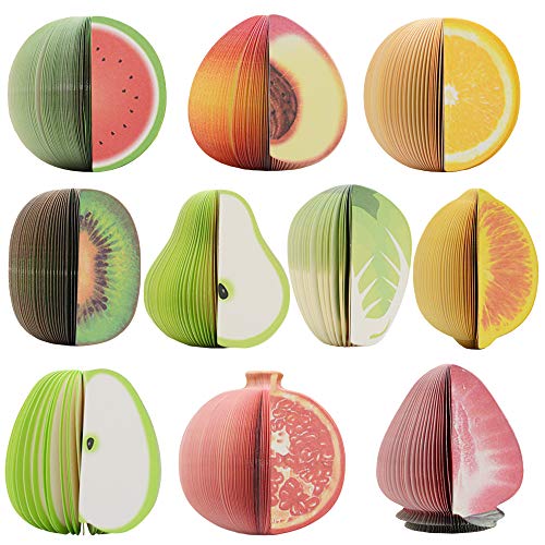 whatUneed Notizblock für Obstform in 3D-Form, gemischte Neuheit Büro-Notizblock-10 Pads pro Packung-150 Blatt pro Pad-pro-Pad 1 Farben-pro-Pack 10 verschiedene Formen im Inneren (Nicht-Selbst-Stick) von whatUneed
