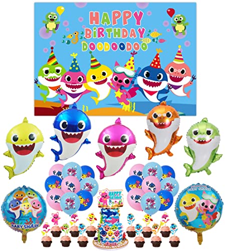Baby Hai Luftballons Geburtstag Shark Alles Gute zum Geburtstag Hintergrund Banner für Baby Geburtstag Dekorationen von whdiduo
