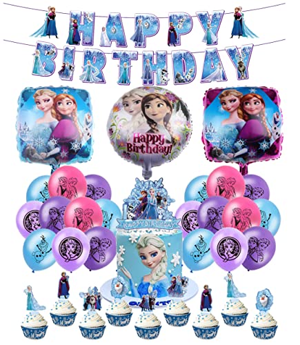 whdiduo Frozen Geburtstags Dekorationen, Eiskönigin Luftballons Aluminiumballons Alles Gute zum Geburtstag Girlande Kuchendekoration für Kindergeburtstags Partyzubehör von whdiduo