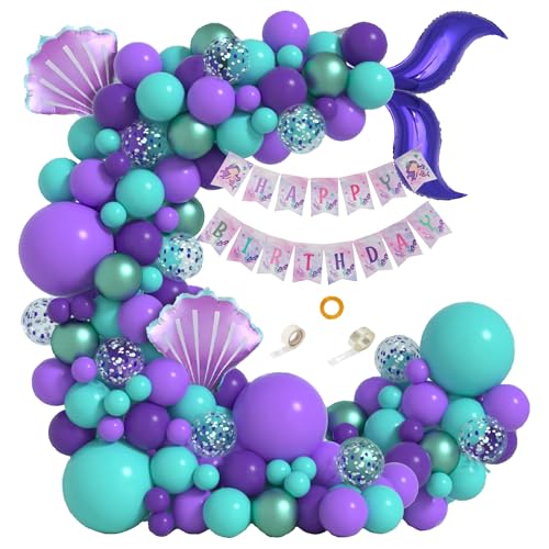 Geburtstags Mermaid Luftballons Dekorationen Meerjungfrau Alles Gute Zum Geburtstag Banner für Kinder Partyzubehör von whdiduo