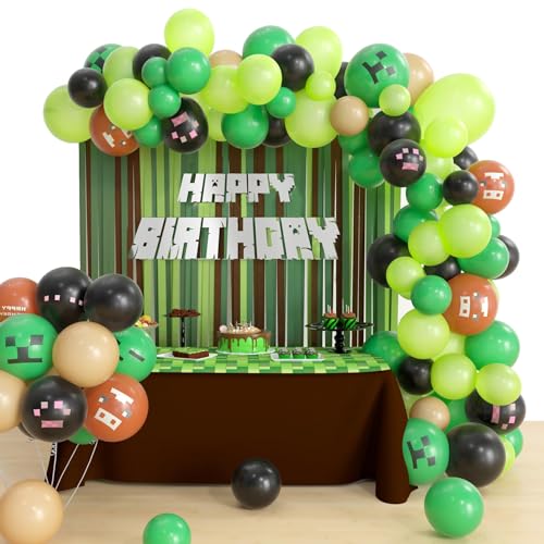 Geburtstags Miner Luftballons Videospiel Dekorationen Pixel Geburtstag Deko für Kinder Partyzubehör von whdiduo