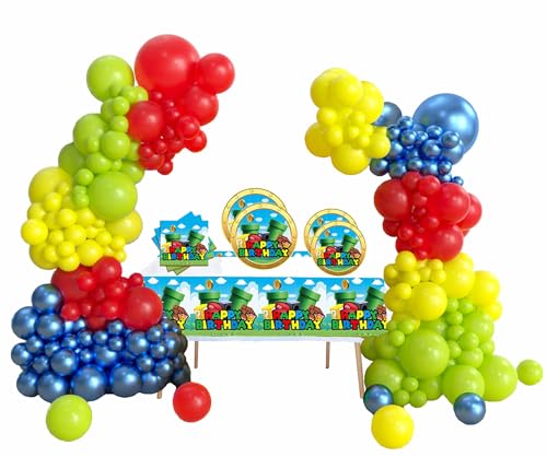 Gebutstag Luftballons Super Brother Theme Partygeschirr Dekoration für Kindergeburtstag Gebutstag Deko von whdiduo