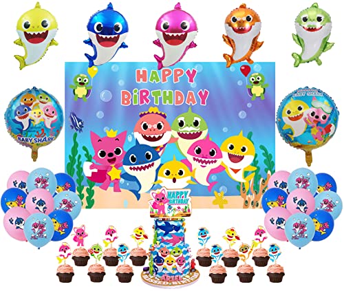Party Geburtstags Baby Hai Luftballons Shark Folienballons Dekorationen Alles Gute Zum Geburtstag Hintergrund Kuchendeckel für Partyzubehör von whdiduo