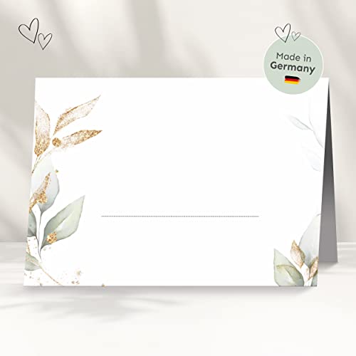 50 Tischkarten für deine Hochzeit | Eukalyptus gold - Premium Platzkarte im Set, Sitzplatzkarte, Design Namenskarte für Gäste von white & ivory