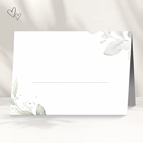 25 Tischkarten für deine Hochzeit | Eukalyptus türkis - Premium Platzkarte im Set, Sitzplatzkarte, Design Namenskarte für Gäste von white & ivory